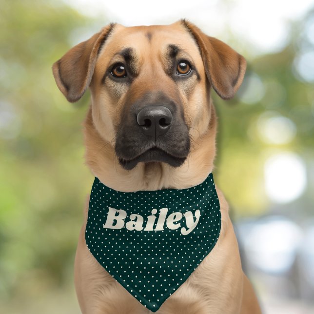 Personalized Name Green Dot Pattern Dog Pet Bandana Collar (Creator Uploaded)