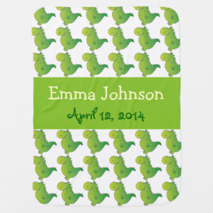 Personalized Name Green Dragon Baby Blanket