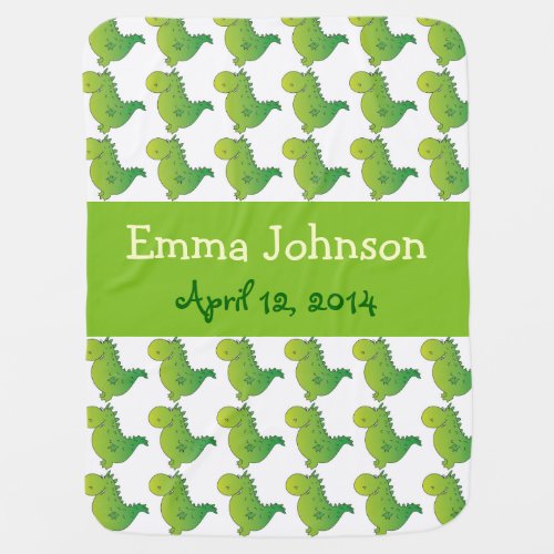 Personalized Name Green Dragon Baby Blanket