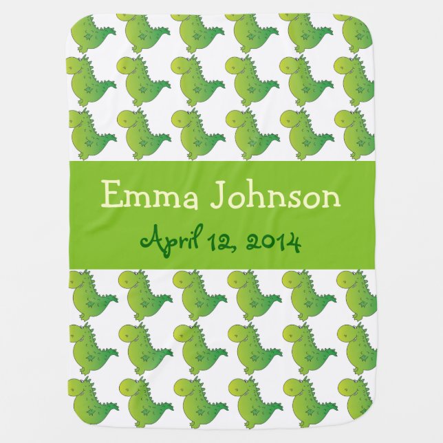 Personalized Name Green Dragon Baby Blanket (Front)