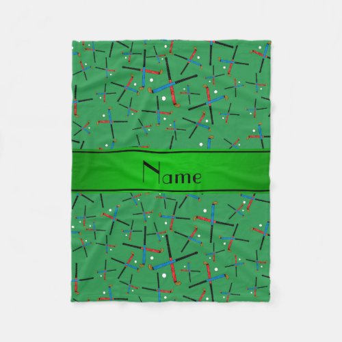 Personalized name green field hockey pattern fleece blanket