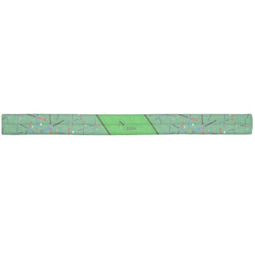 Personalized name green field hockey pattern ribbon hair tie