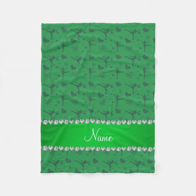 Personalized name green figure skating fleece blanket (Front)