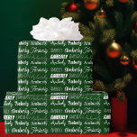 Personalized Name Green Font Collage Christmas Wrapping Paper<br><div class="desc">Festive green Christmas name collage wrapping paper decorated in nine different fonts spelling your name in white. Cute custom kids gift wrap with fun typography in white.</div>
