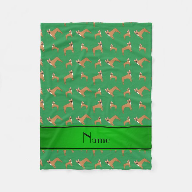 Personalized name green french bulldogs fleece blanket (Front)