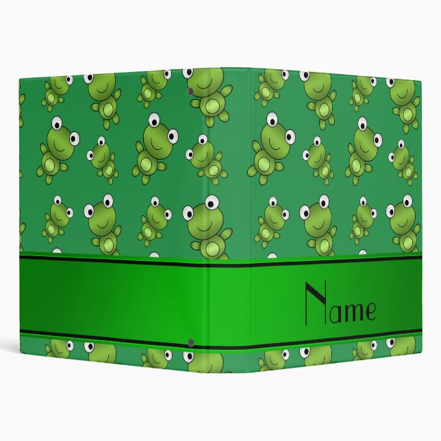 Personalized name green frogs 3 ring binder (Background)