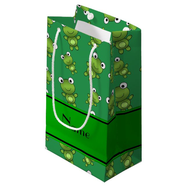 Personalized name green frogs small gift bag (Front Angled)