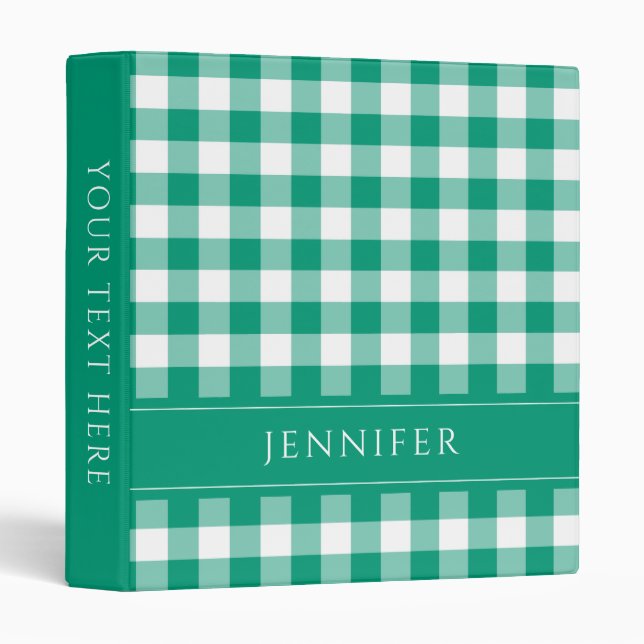 Personalized Name Green Gingham 3 Ring Binder (Front/Spine)