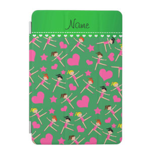 Personalized name green girl gymnasts hearts stars iPad mini cover