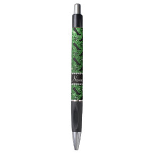 Personalized name green glitter boots bows pen
