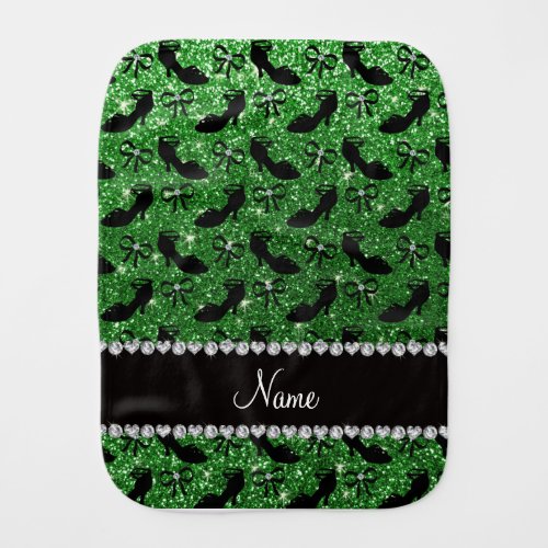 Personalized name green glitter fancy shoes bows burp cloth