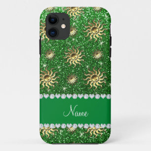 Personalized name green gold suns iPhone 11 case