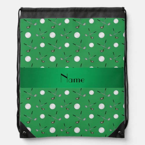 Personalized name green golf balls drawstring bag