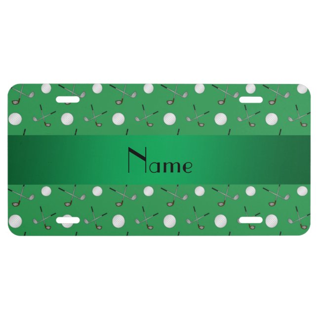 Personalized name green golf balls license plate (Front)