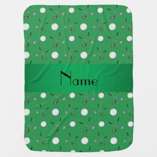 Personalized name green golf balls receiving blanket (Front)