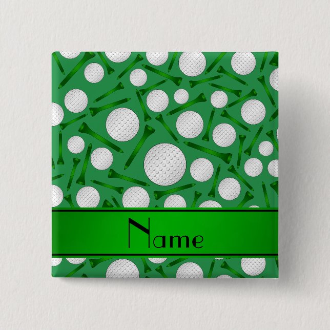 Personalized name green golf balls tees button (Front)