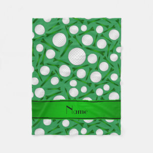 Personalized name green golf balls tees fleece blanket