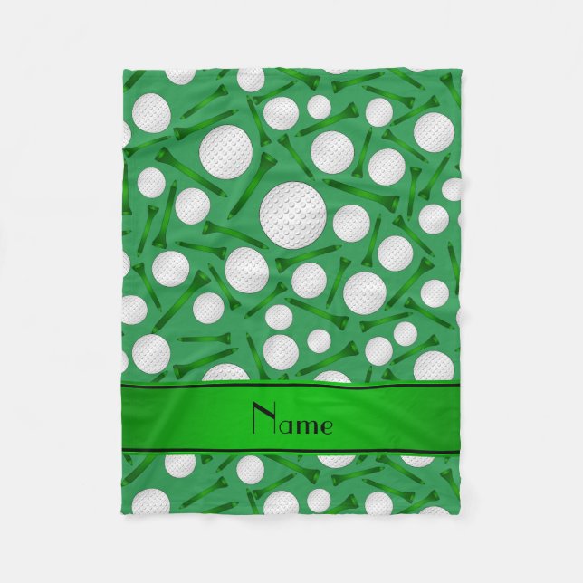 Personalized name green golf balls tees fleece blanket (Front)