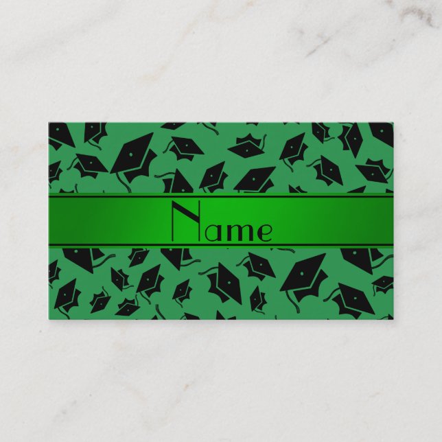 Personalized name green graduation cap calling card (Front)