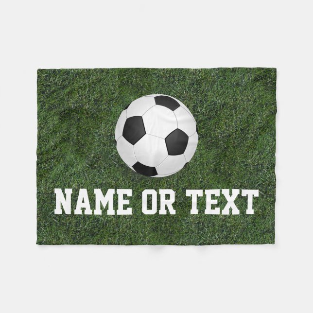 Personalized Name Green Grass Soccer Boys Fleece Blanket (Front (Horizontal))