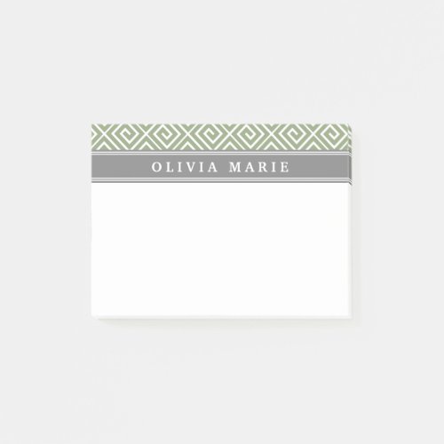 Personalized Name Green Greek Key Pattern Post_it Notes