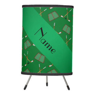 Personalized name green hockey pattern tripod lamp