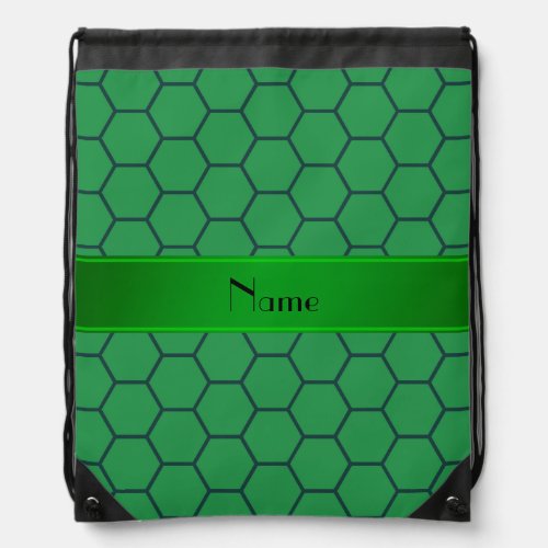 Personalized name green honeycomb drawstring bag