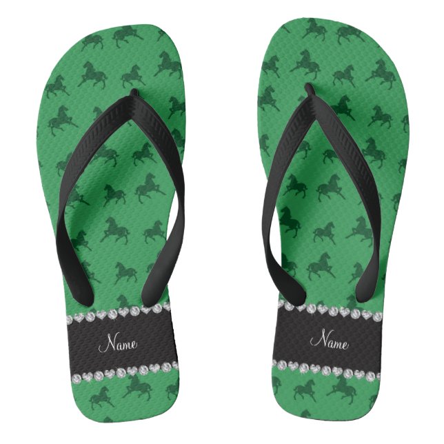Personalized name green horse pattern flip flops (Footbed)