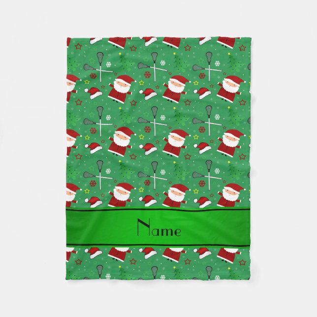 Personalized name green lacrosse christmas pattern fleece blanket (Front)