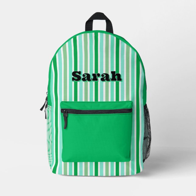Personalized Name GREEN LINE STRIPES Printed Backpack (Front)