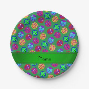 Personalized name green mexican wrestling masks paper plates