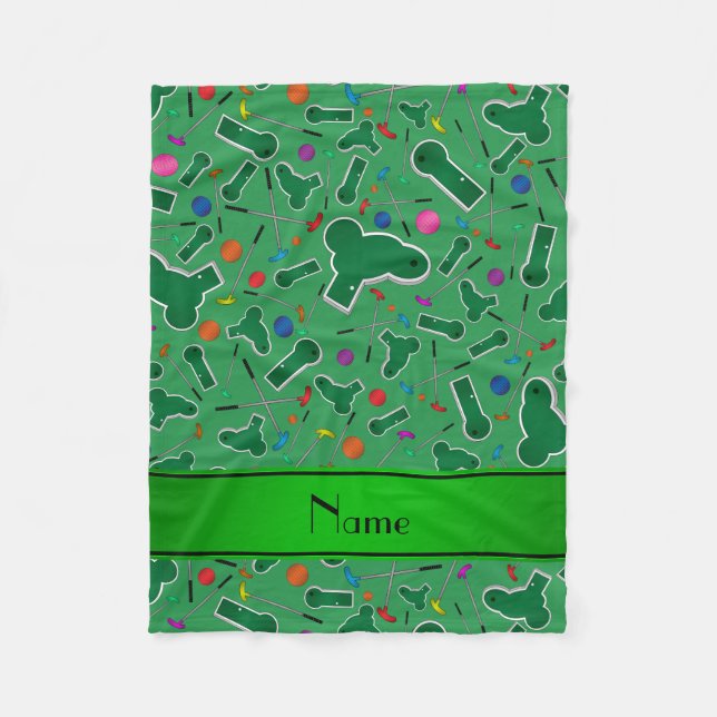 Personalized name green mini golf fleece blanket (Front)
