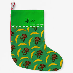 Personalized name green monkey bananas small christmas stocking