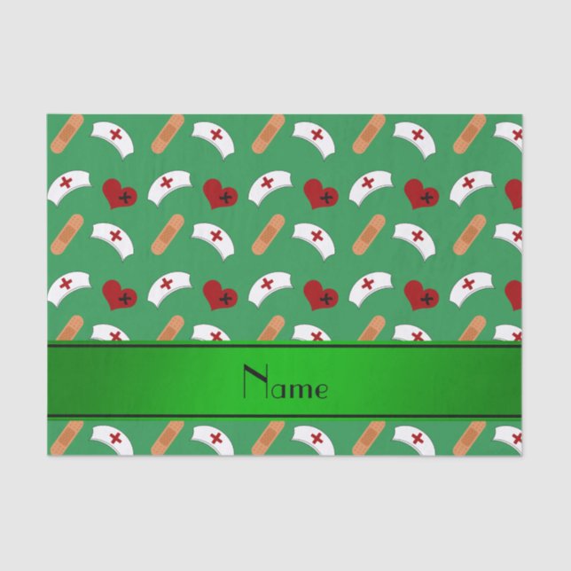 Personalized name green nurse pattern tissue paper (Front)