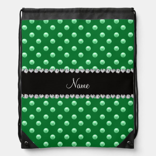 Personalized name green pearls drawstring bag (Front)