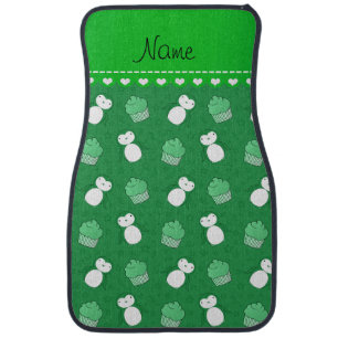 Personalized name green penguins cupcakes stars car floor mat