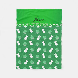 Personalized name green penguins cupcakes stars fleece blanket