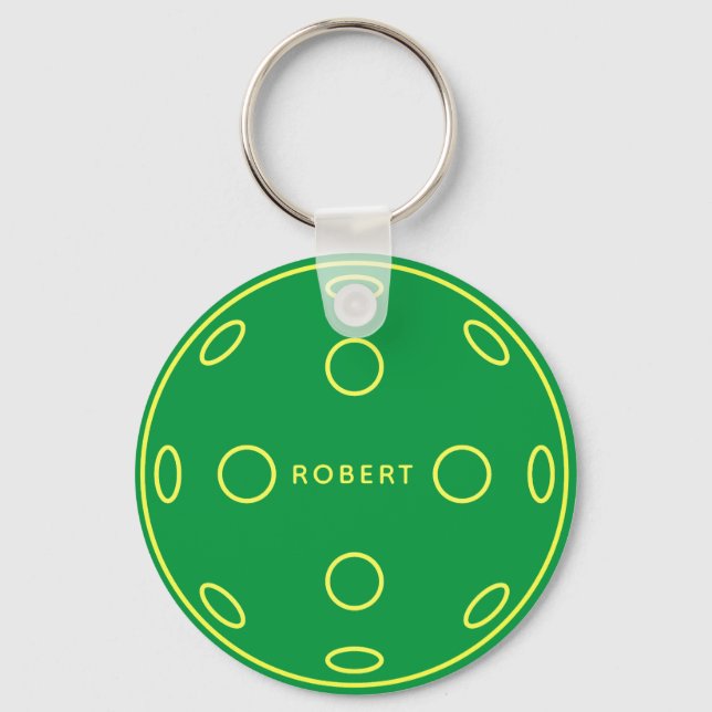 Personalized Name Green Pickleball Token Keychain (Front)
