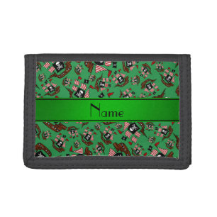 Personalized name green pirate ships tri-fold wallet