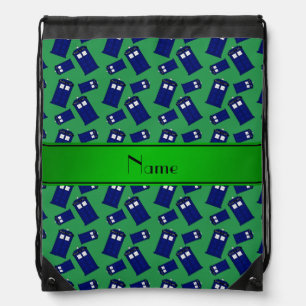 Personalized name green police box drawstring bag