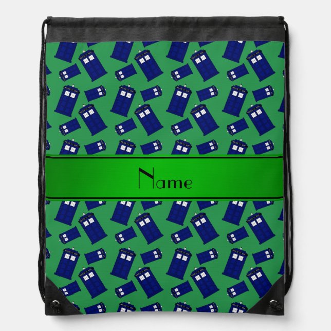 Personalized name green police box drawstring bag (Front)