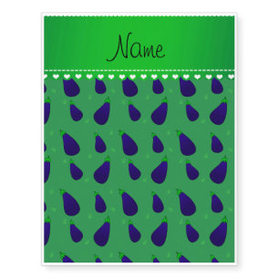 Personalized name green purple eggplants temporary tattoos