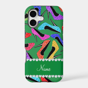 Personalized name green rainbow leopard high heels iPhone 17 case