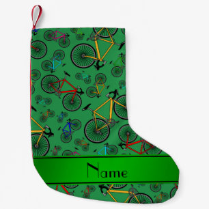 Personalized name green road bikes small christmas stocking