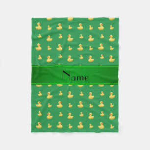 Personalized name green rubber duck pattern fleece blanket