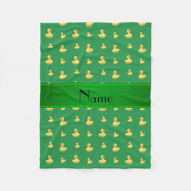 Personalized name green rubber duck pattern fleece blanket (Front)