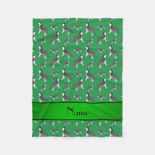 Personalized name green siberian husky dogs fleece blanket