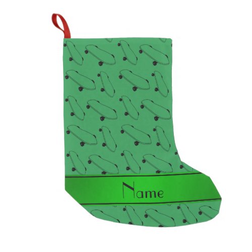 Personalized name green skateboard pattern small christmas stocking