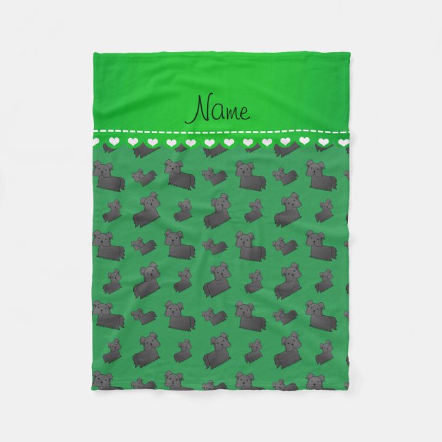 Personalized name green Skye Terrier dogs Fleece Blanket (Front)