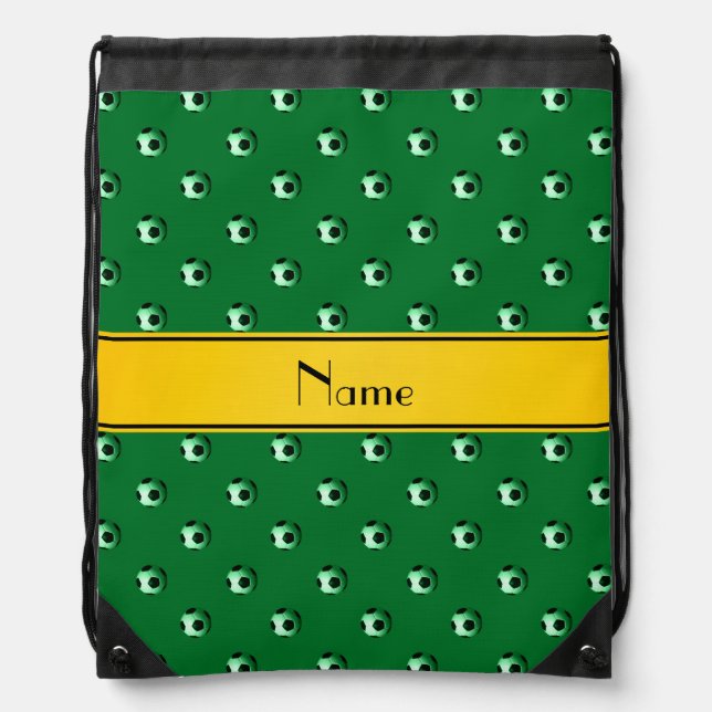 Personalized name green soccer yellow stripe drawstring bag (Front)